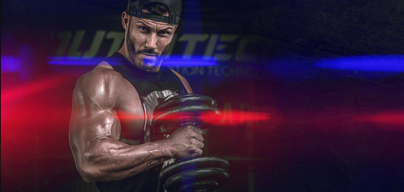 man training doing arm curls
