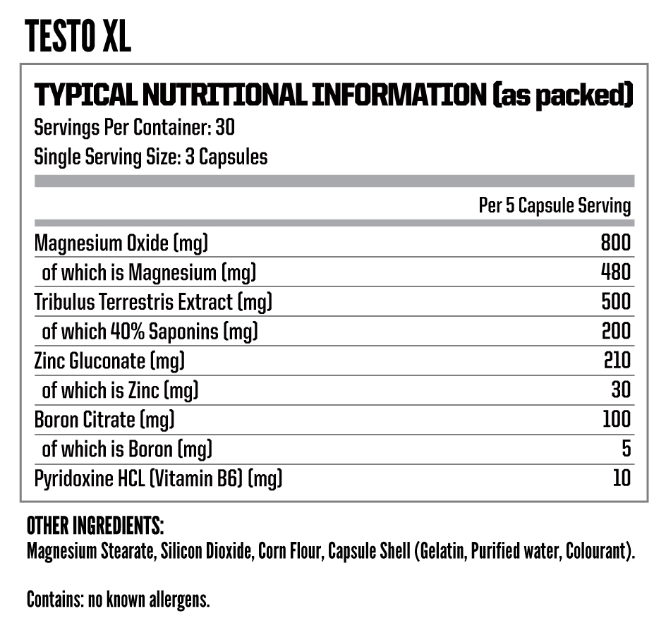 Nutritech Testo XL 90 Caps - Nutritional Information