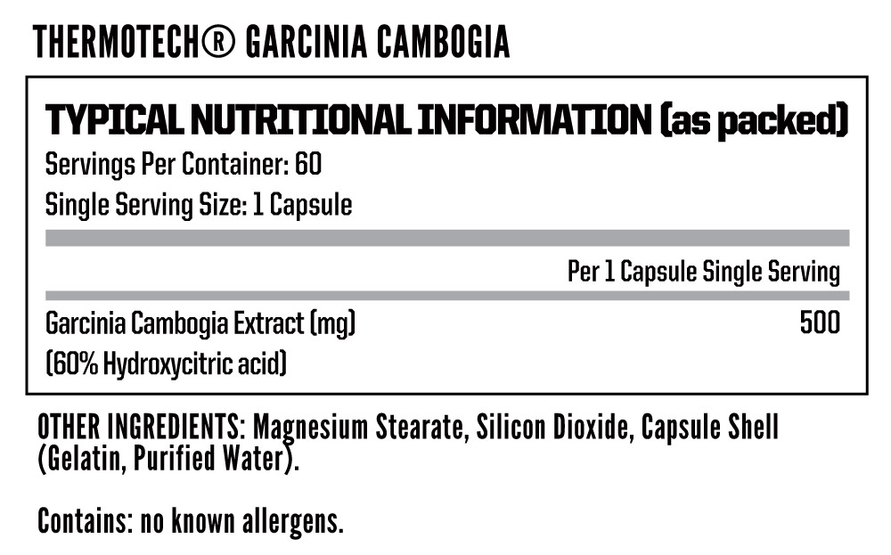 Nutritech Thermotech Garcinia Cambogia 60 Caps - Nutritional Information