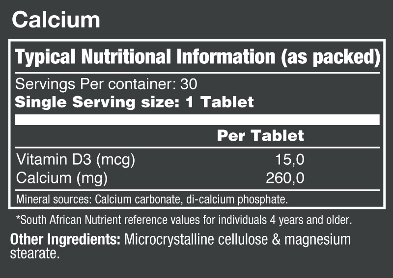 Vitatech Calcium 30 Tabs - Nutritional Information