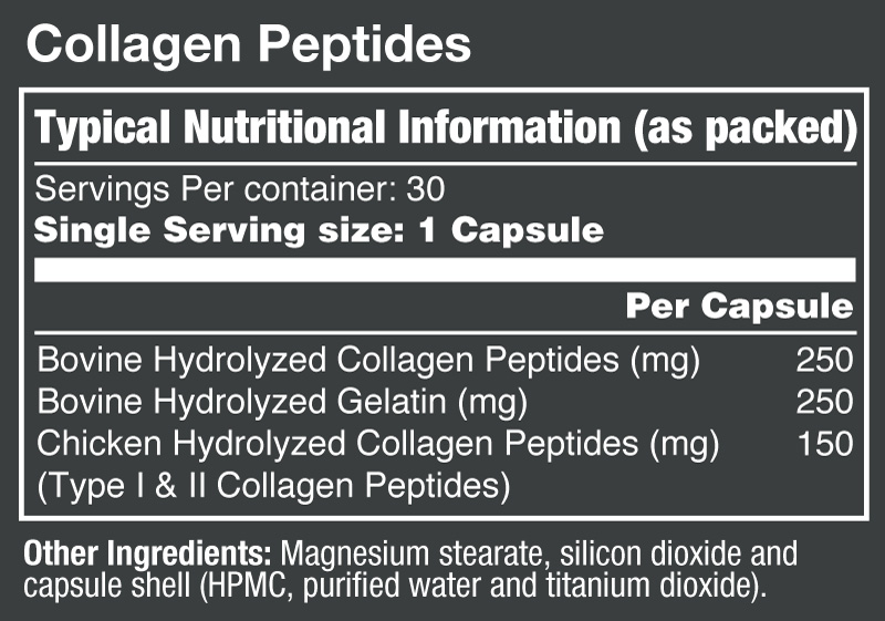  Vitatech Collagen Peptides 30 Caps - Nutritional Information