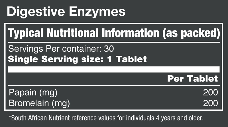 Vitatech Digestive Enzymes 30 Tabs - Nutritional Information
