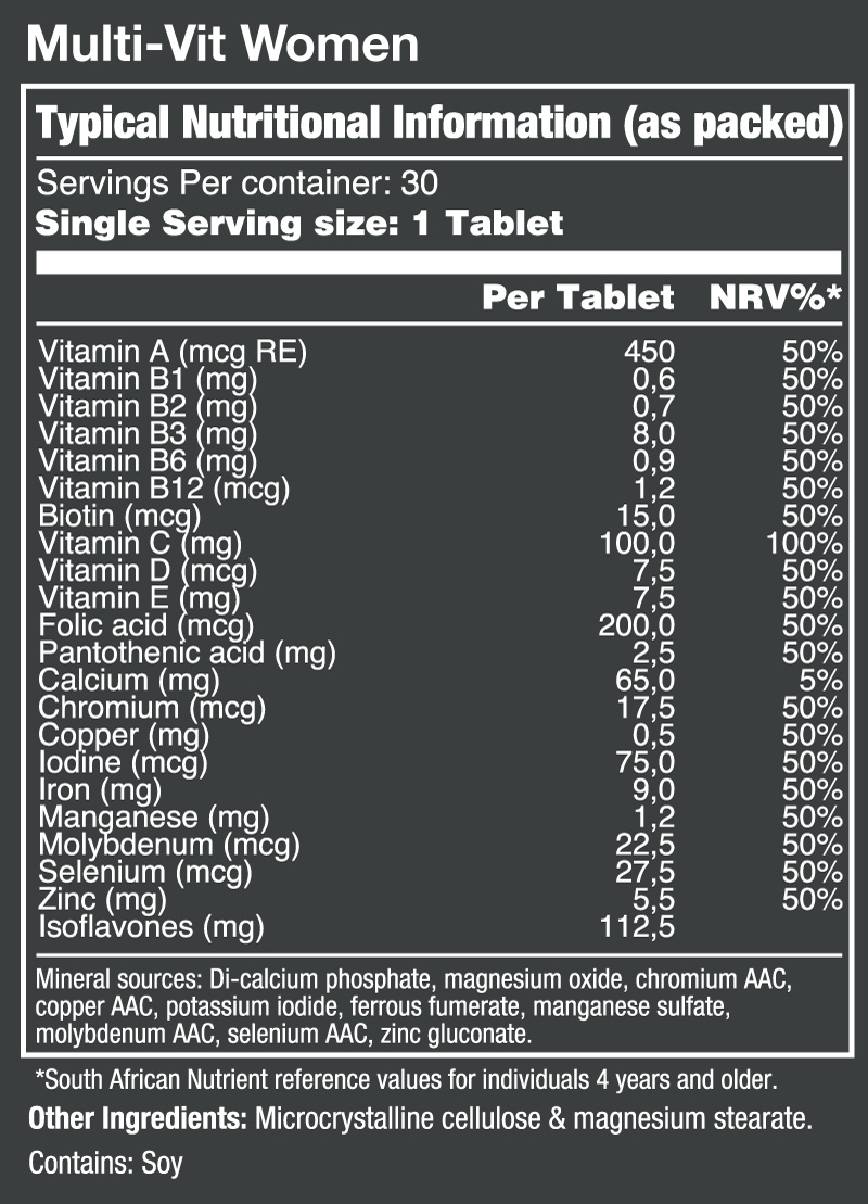 Vitatech Multi-Vit Women 30 Tabs - Nutritional Information