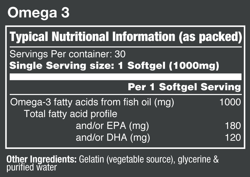 Vitatech Omega 3 Complex 30 Softgels - Nutritional Information