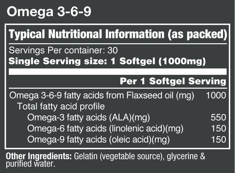 Vitatech Omega 3-6-9 Complex 30 Softgels - Nutritional Information