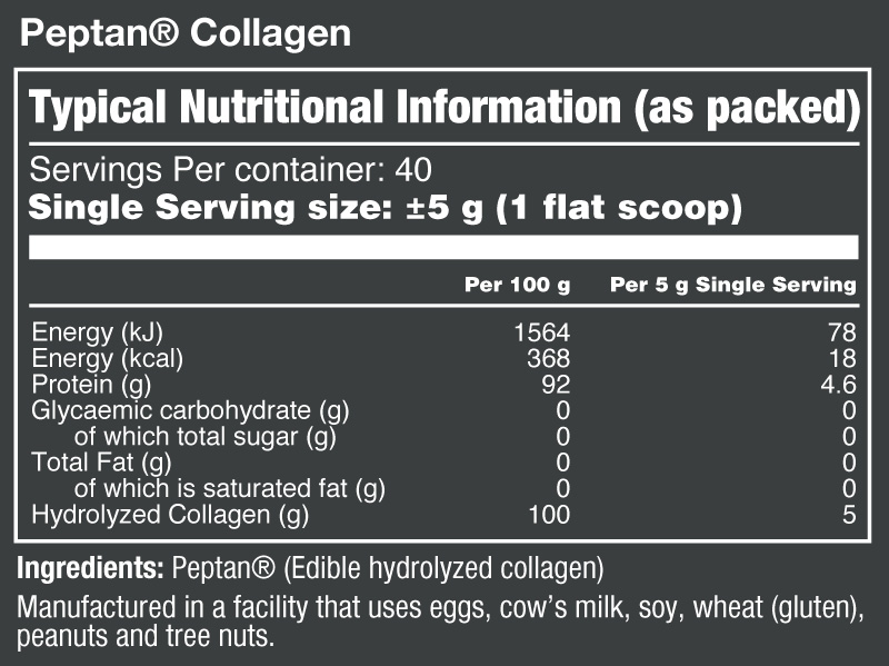Vitatech Collagen Powder 200g - Nutritional Information