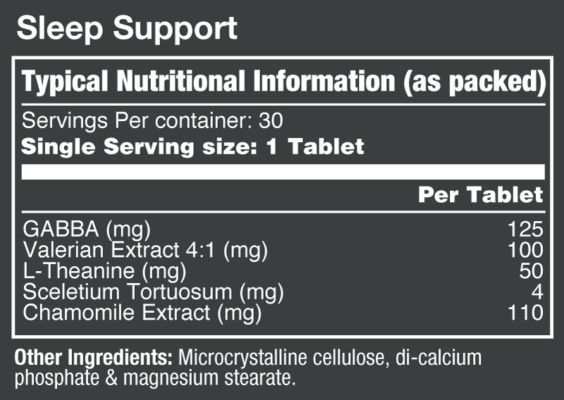 Vitatech Sleep Support 30 Tabs - Nutritional Information