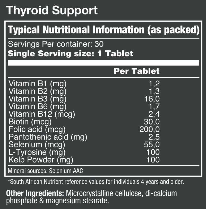 Vitatech Thyroid Support 30 Tabs - Nutritional Information