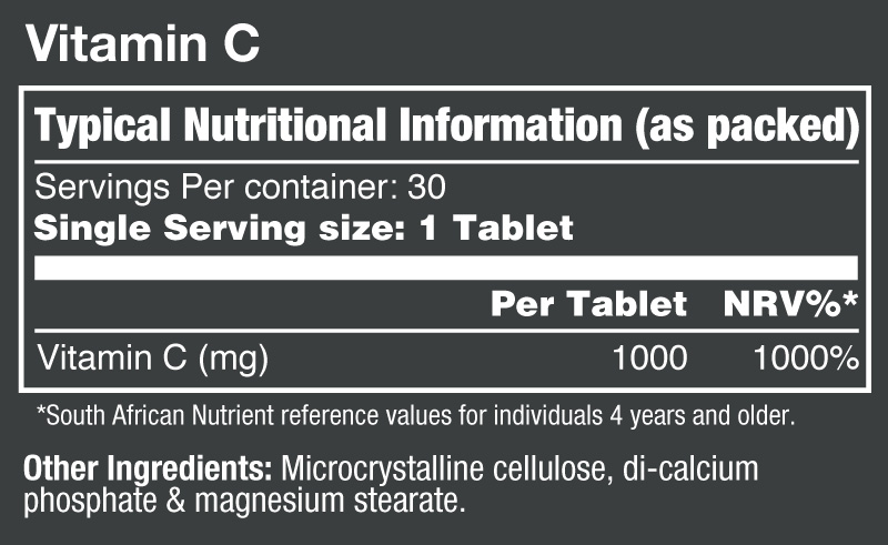 Vitatech Vitamin C 30 Tabs - Nutritional Information