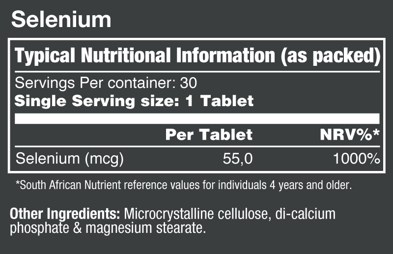  Vitatech Selenium 30 Tabs - Nutritional Information