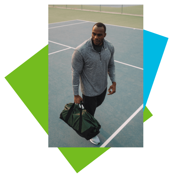 Active man with duffle bag