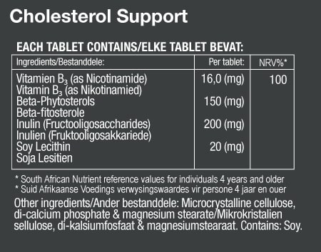 Cholesterol Support Nutritional Label