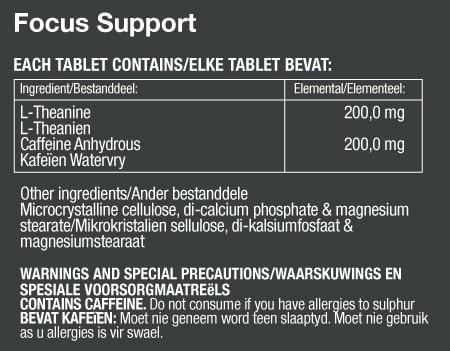 Focus Support Nutritional Label