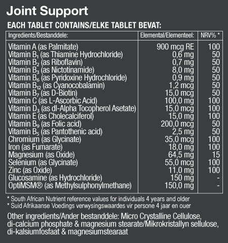 Joint Support Nutritional Label