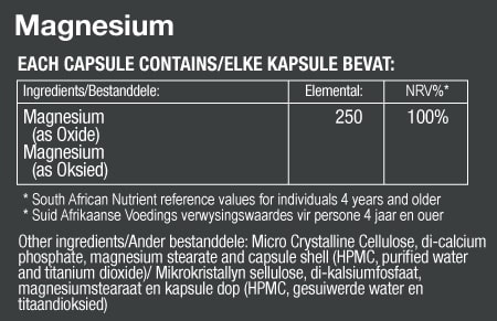 Magnesium Nutritional Label