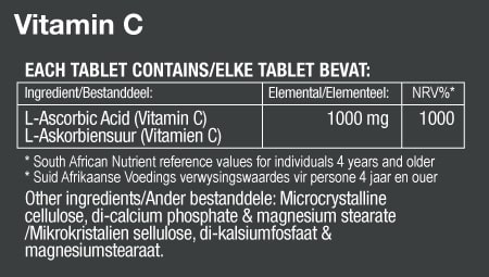 Vitamin C Nutritional Label