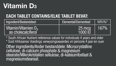 Vitamin D3 Nutritional Label