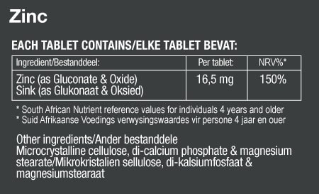 Zinc Nutritional Label