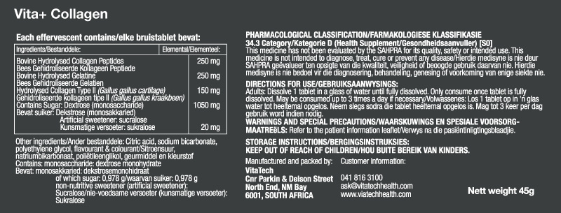 Vitatech Collagen Effervescent - Nutritional Information