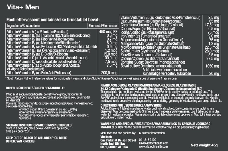 Vitatech Men Effervescent - Nutritional Information