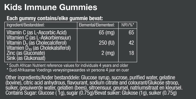 Vitatech Kids Immune Gummies - Nutritional Information