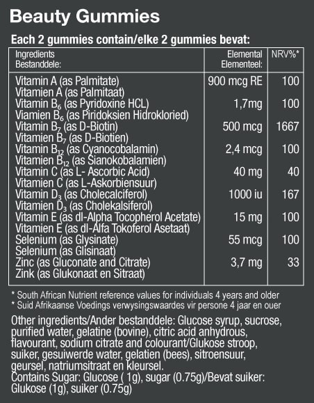 Vitatech Beauty Gummies - Nutritional Information