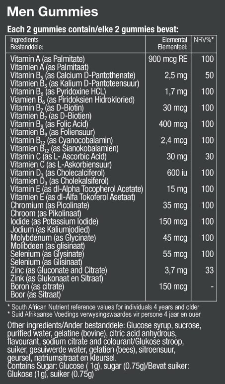 Vitatech Men Gummies - Nutritional Information