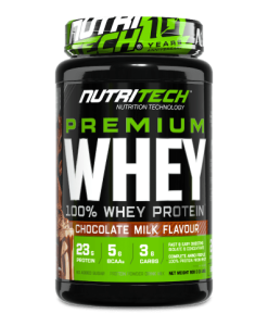 NutriTech Premium Whey Protein 908g tub, chocolate milk flavour