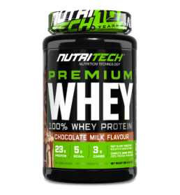 NutriTech Premium Whey Protein 908g tub, chocolate milk flavour