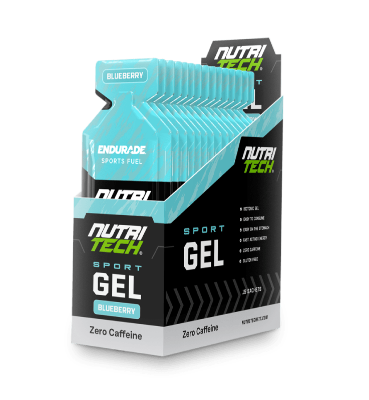 NUTRITECH Sport Energy Gel zero caffeine isotonic sports gel for hyrox box of 15 sachets blueberry