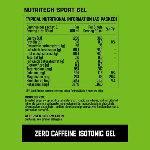 NUTRITECH Sport Energy Gel zero caffeine nutritional information