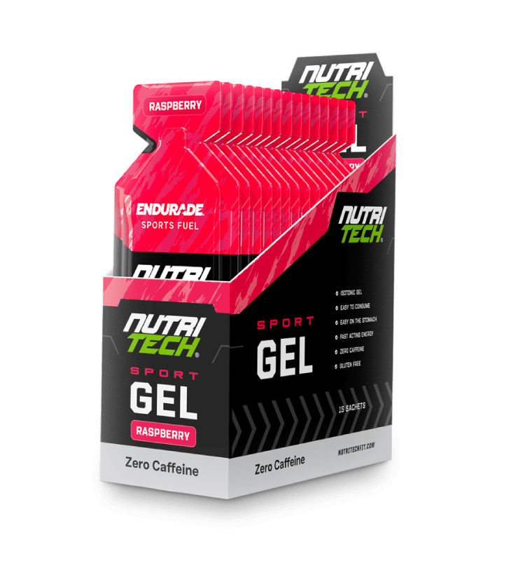 NUTRITECH Sport Energy Gel zero caffeine isotonic sports gel for hyrox box of 15 sachets rapsberry