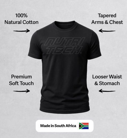 NUTRITECH T-SHIRT - BLACK - OUTLINE STACK LOGO