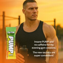nutritech pump pre-workout sachet night time pre-workout south africa feature image with young athletic male at sunset