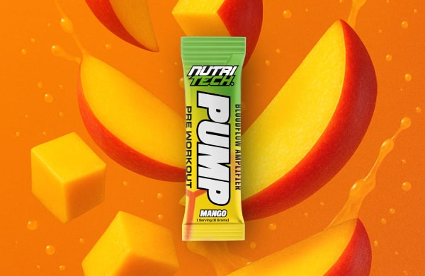 nutritech pump pre-workout sachet night time pre-workout south africa on orange splash background