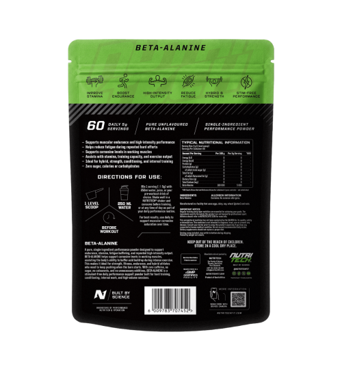 nutritech-Beta-alanine-back-thumb NUTRITECH BETA-ALANINE - 60 Servings (300g)