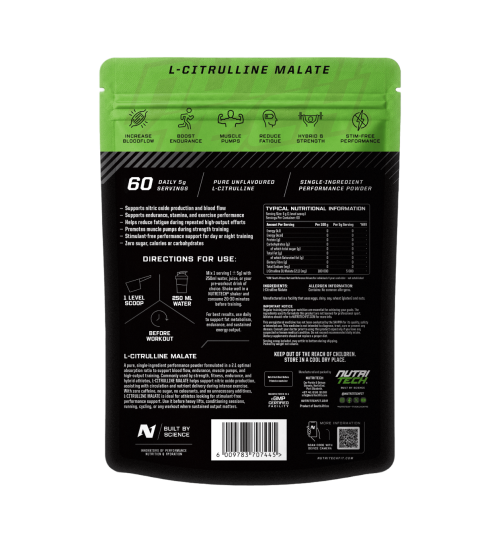nutritech-Cittruline-malate-back-thumb NUTRITECH L-CITRULLINE MALATE - 60 Servings (300g)